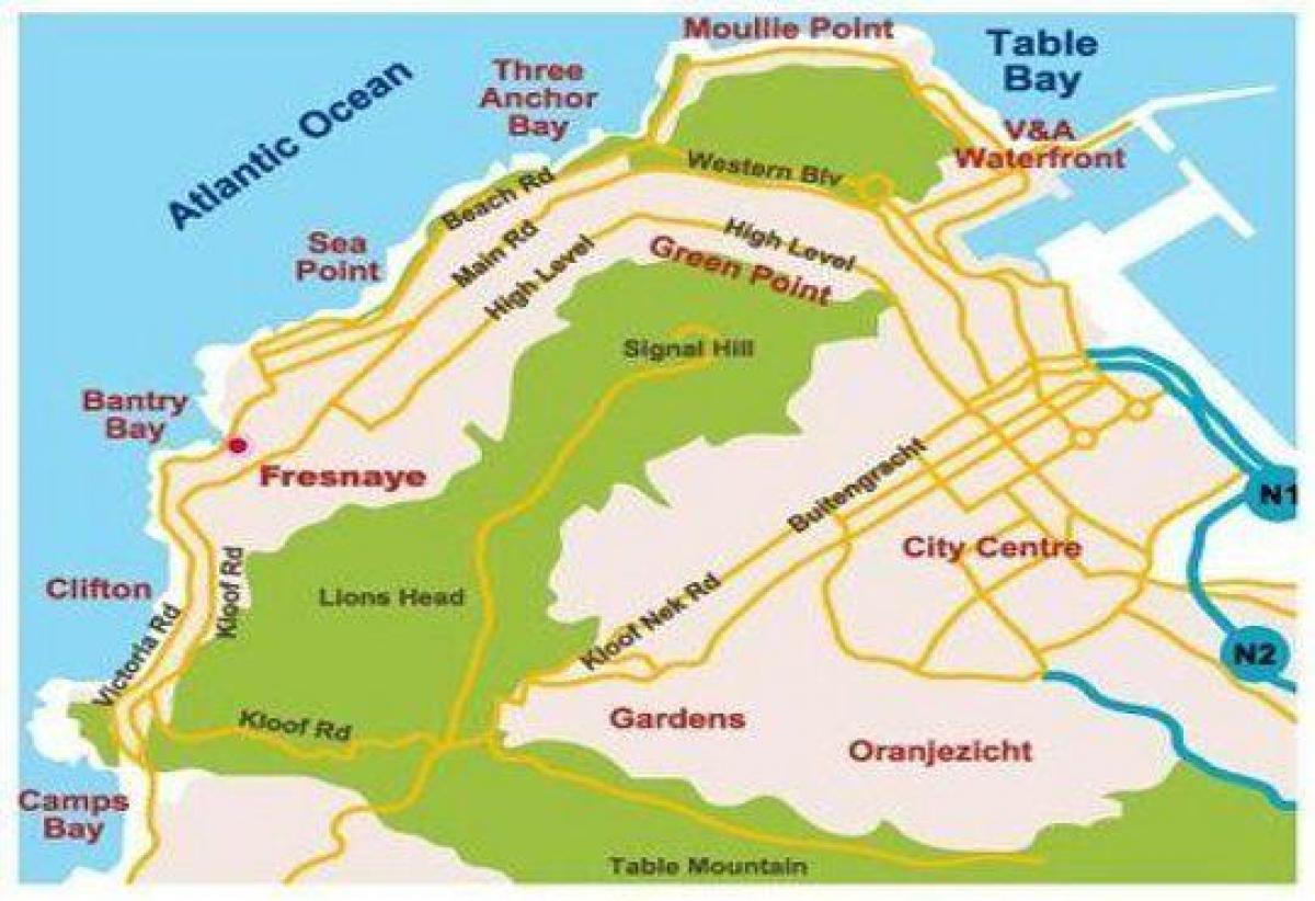 kaart van bantry bay, kaapstad