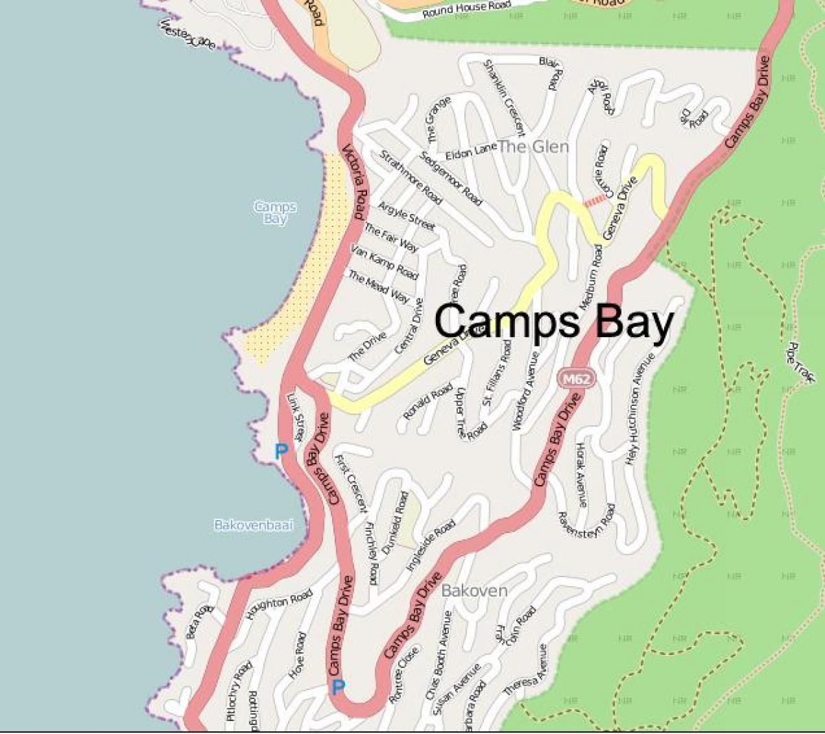 kaart van camps bay in kaapstad