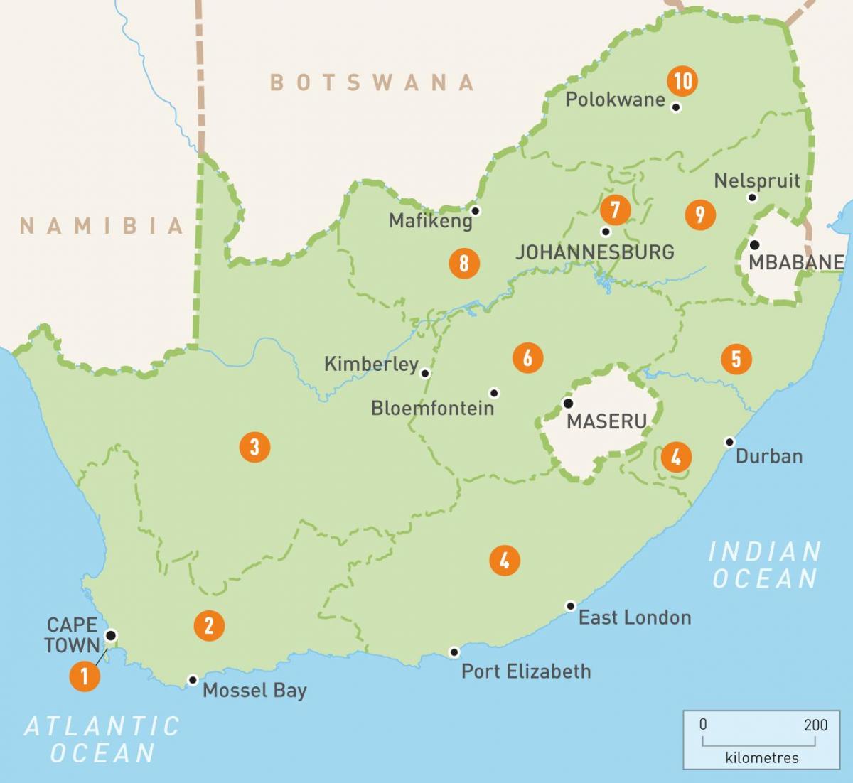 Kaapstad Zuid-Afrika op een kaart