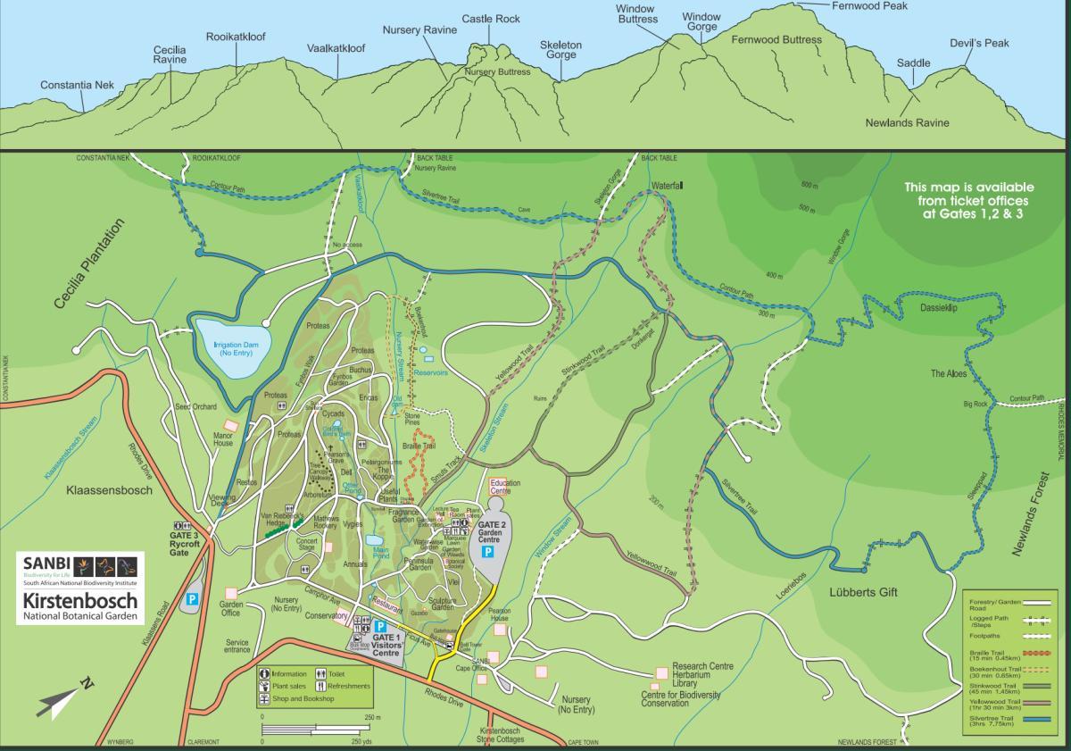 kirstenbosch botanische tuinen kaart