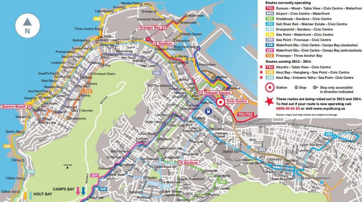 kaart van golden arrow-bus route
