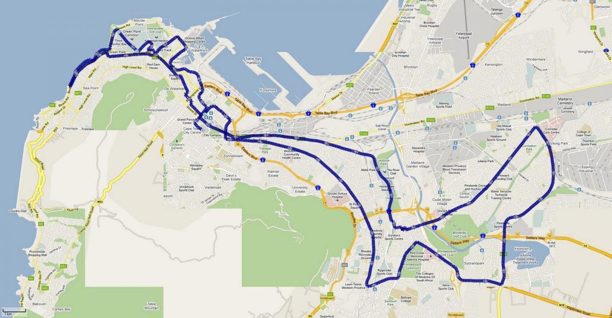 kaart van kaapstad marathon route 