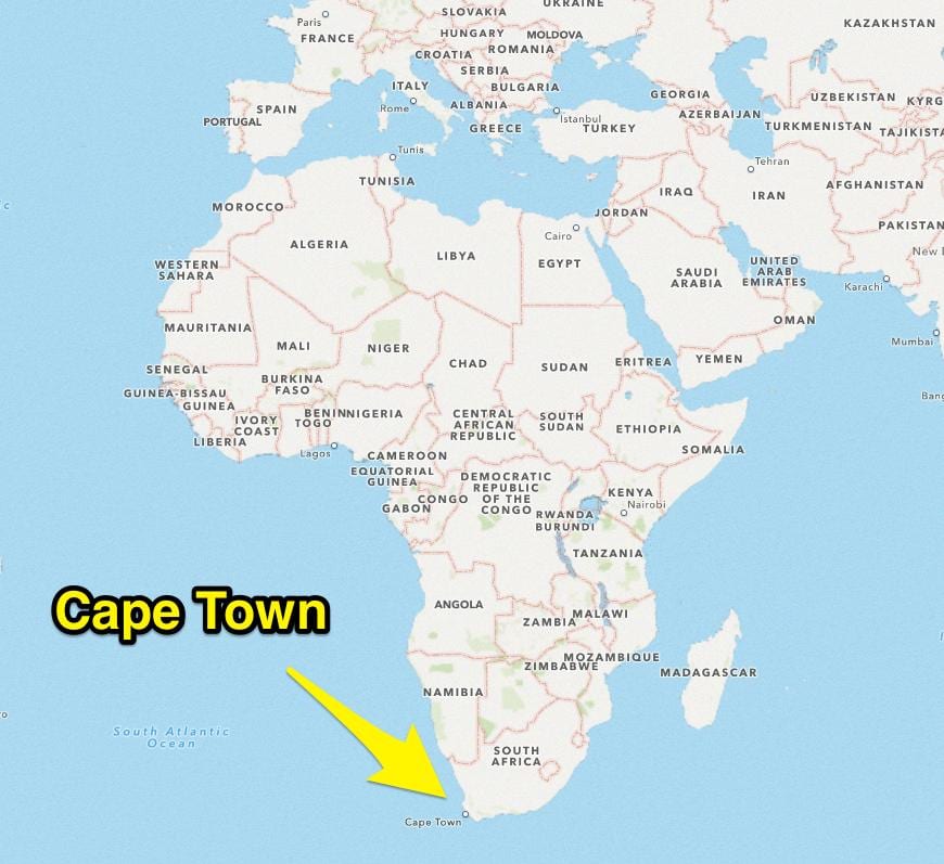 Kaapstad locatie op de kaart van de wereld