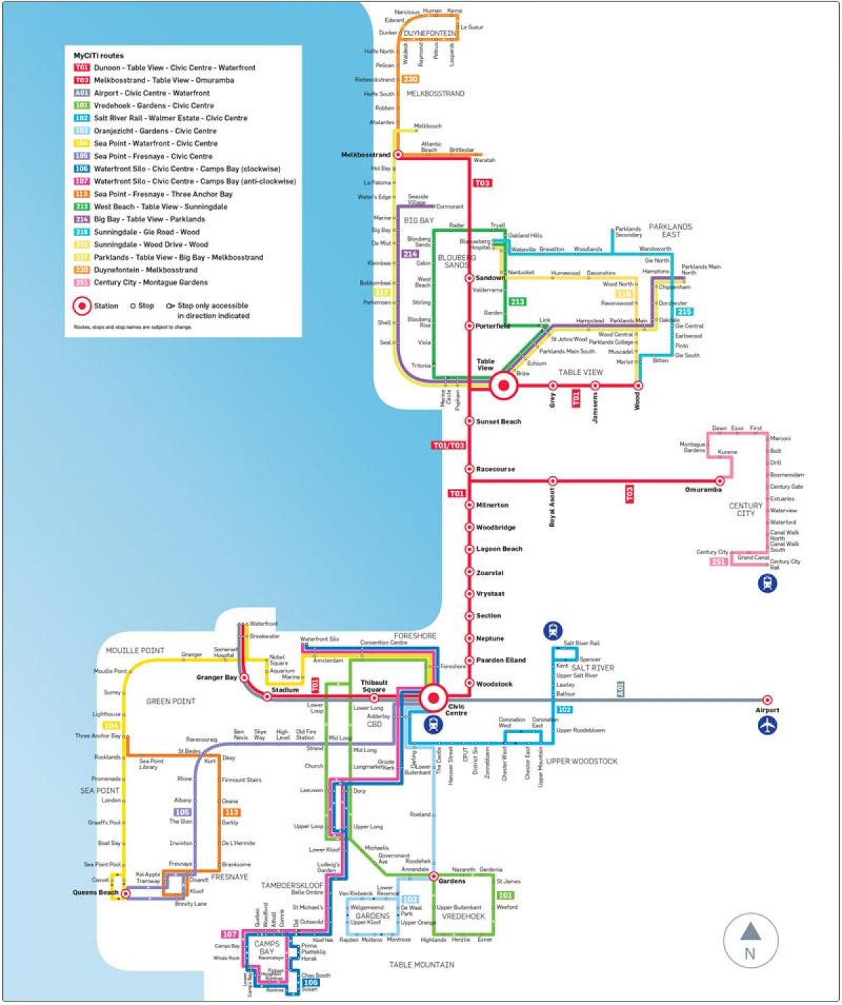 Kaapstad myciti bus route kaart