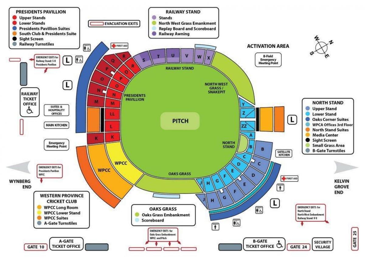kaart van het cricketstadion newlands