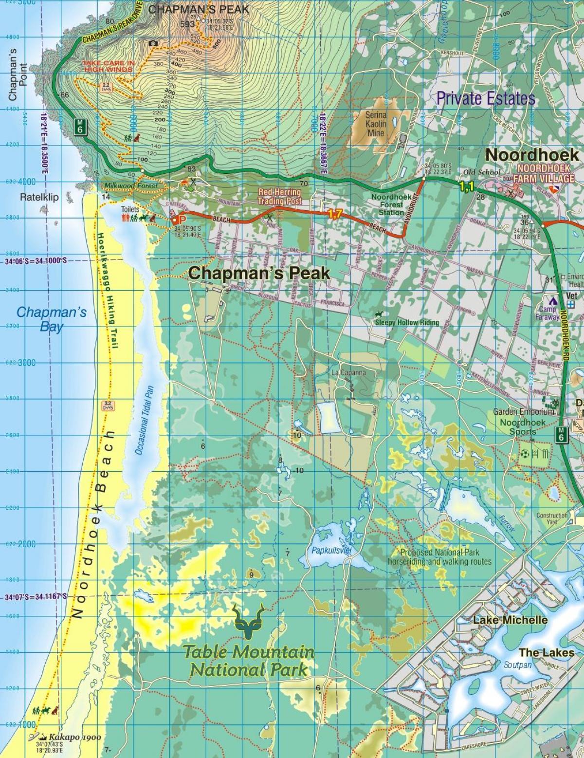kaart van noordhoek kaapstad
