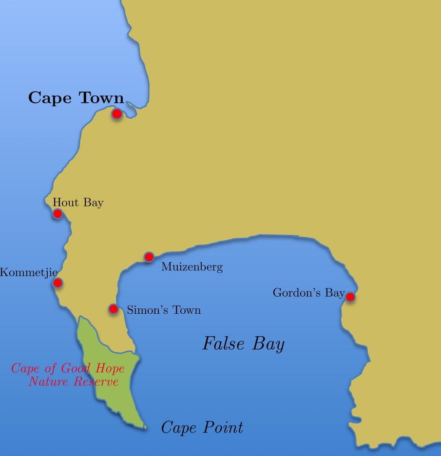 kaart van simon ' s town (Zuid-Afrika