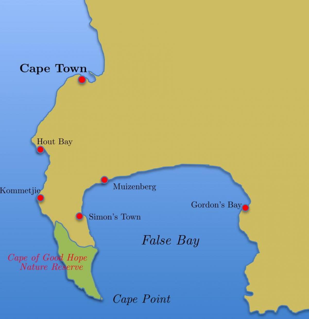 kaart van simon ' s town (Zuid-Afrika