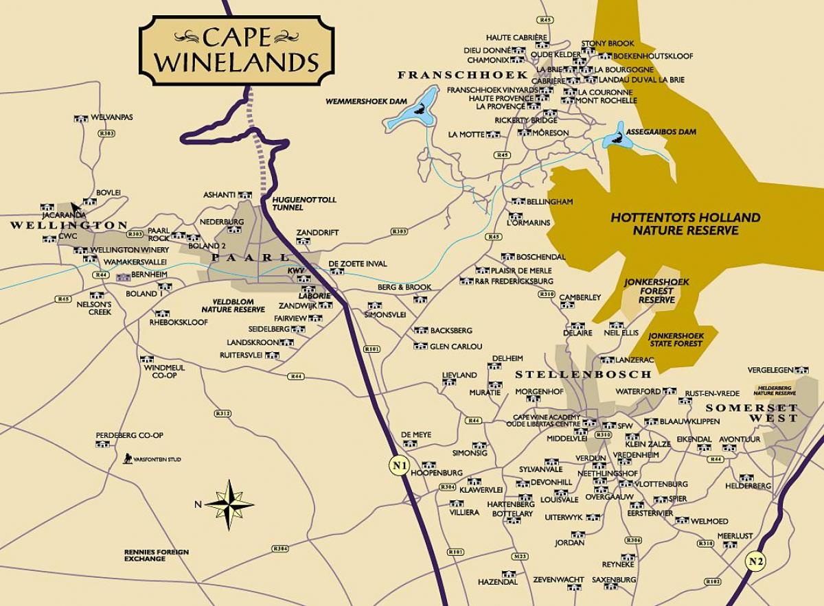 kaart van winelands kaapstad