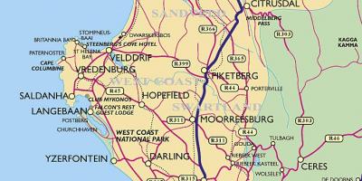 Kaart van de westkust en kaapstad