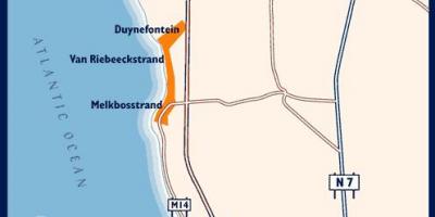 Kaart van west-strand, kaapstad