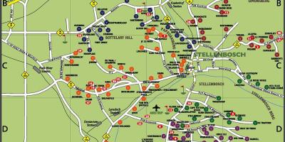 Kaart van wijn route wegenkaart van kaapstad